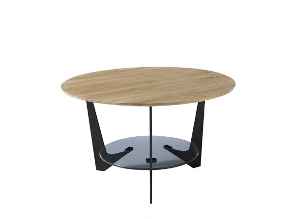 Kulatý konferenční stolek CADIZ dub masiv/sklo