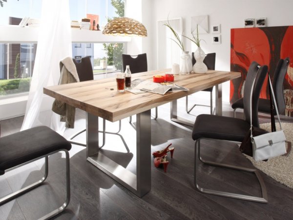Jídelní stůl CASTELLO dub divoký přírodní/leštěná ocel