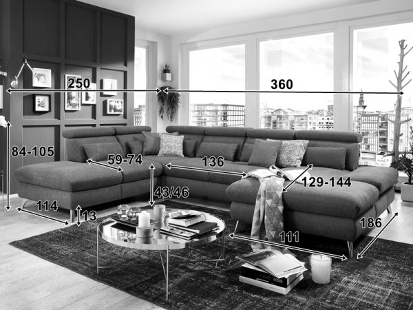 Rohová sedací souprava do tvaru U CAROLINA 2