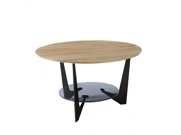 Kulatý konferenční stolek CADIZ dub masiv/sklo