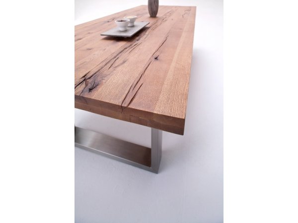 Jídelní stůl CASTELLO tmavý dub bassano masiv/leštěná ocel