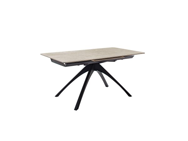 Rozkládací jídelní stůl CERRITO keramika béžový mramor, podnož matná černá 160(220)x76x90