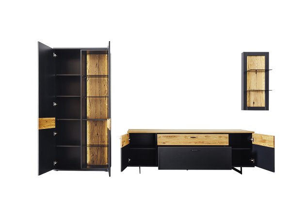 Vitrína do obývacího pokoje CESENA (typ 12) grafit/dub divoký