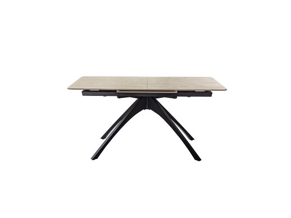 Rozkládací jídelní stůl CERRITO keramika béžový mramor, podnož matná černá 160(220)x76x90