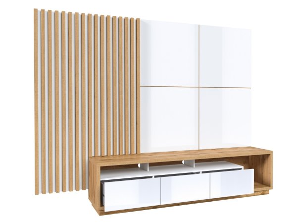 Moderní obývací stěna CELINE 2 dub Wotan/bílý lesk - stylová volba pro Váš domov