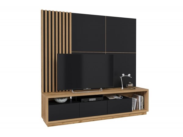 Moderní obývací stěna CELINE dub Wotan/černý mat - stylová volba pro Váš domov