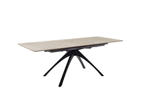 Rozkládací jídelní stůl CERRITO keramika béžový mramor, podnož matná černá 160(220)x76x90