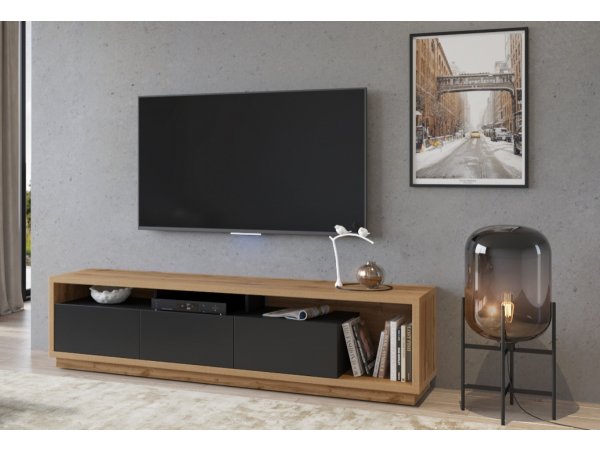 Moderní obývací stěna CELINE 2 dub Wotan/černý mat - stylová volba pro Váš domov