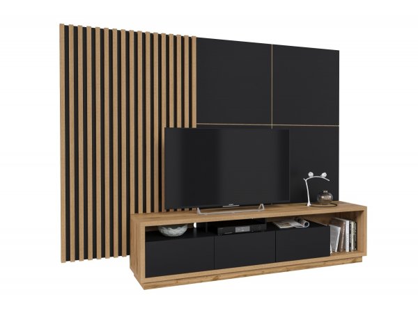 Moderní obývací stěna CELINE 2 dub Wotan/černý mat - stylová volba pro Váš domov
