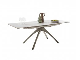 Rozkládací jídelní stůl CERRITO keramika krémový mramor, podnož taupe matný lak 160(220)x76x90