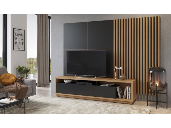 Moderní obývací stěna CELINE 2 dub Wotan/černý mat - stylová volba pro Váš domov