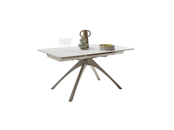 Rozkládací jídelní stůl CERRITO keramika krémový mramor, podnož taupe matný lak 160(220)x76x90