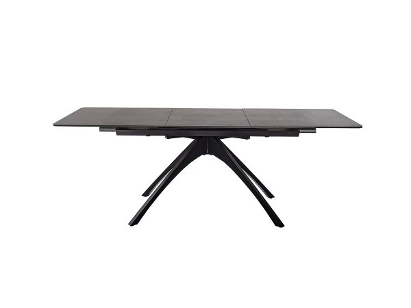 Rozkládací jídelní stůl CERRITO keramika antracitový mramor, podnož matná černá 160(220)x76x90