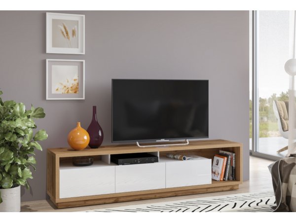 Moderní obývací stěna CELINE 2 dub Wotan/bílý lesk - stylová volba pro Váš domov