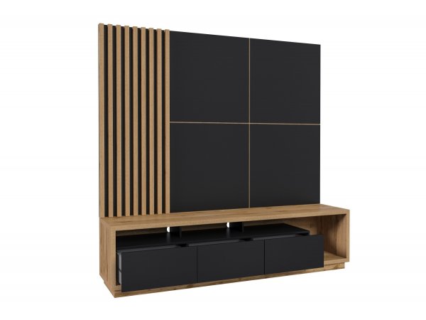 Moderní obývací stěna CELINE dub Wotan/černý mat - stylová volba pro Váš domov