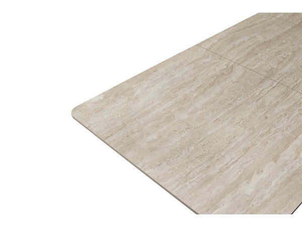 Rozkládací jídelní stůl CERRITO keramika béžový mramor, podnož matná černá 160(220)x76x90