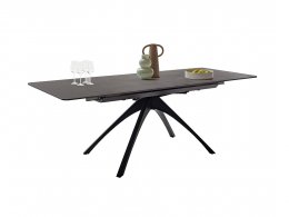 Rozkládací jídelní stůl CERRITO keramika antracitový mramor, podnož matná černá 160(220)x76x90