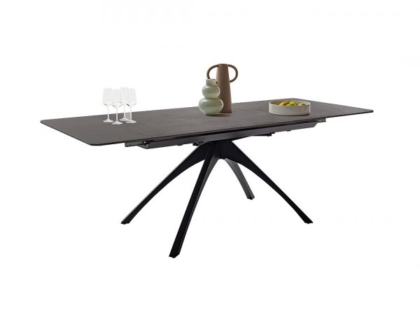 Rozkládací jídelní stůl CERRITO keramika antracitový mramor, podnož matná černá 160(220)x76x90