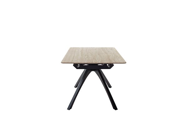 Rozkládací jídelní stůl CERRITO keramika béžový mramor, podnož matná černá 160(220)x76x90