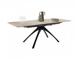 Rozkládací jídelní stůl CERRITO keramika béžový mramor, podnož matná černá 160(220)x76x90