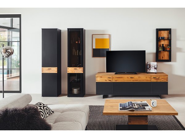 Vysoká komoda do obývacího pokoje CESENA (typ 11) grafit/dub divoký