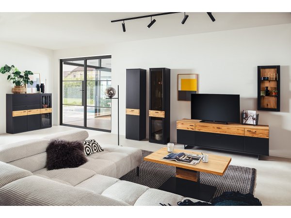 Vysoká komoda do obývacího pokoje CESENA (typ 11) grafit/dub divoký