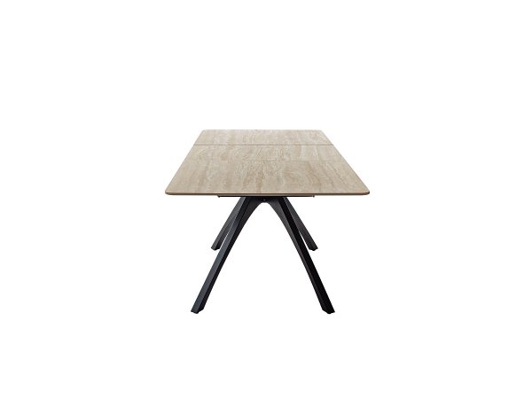 Rozkládací jídelní stůl CERRITO keramika béžový mramor, podnož matná černá 160(220)x76x90