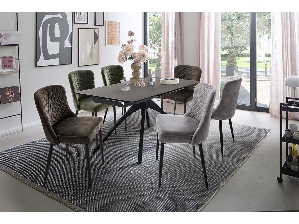 Rozkládací jídelní stůl CERRITO keramika antracitový mramor, podnož matná černá 160(220)x76x90