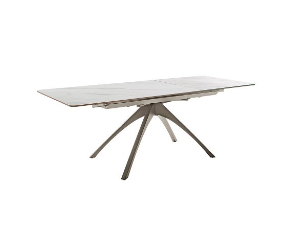 Rozkládací jídelní stůl CERRITO keramika krémový mramor, podnož taupe matný lak 160(220)x76x90