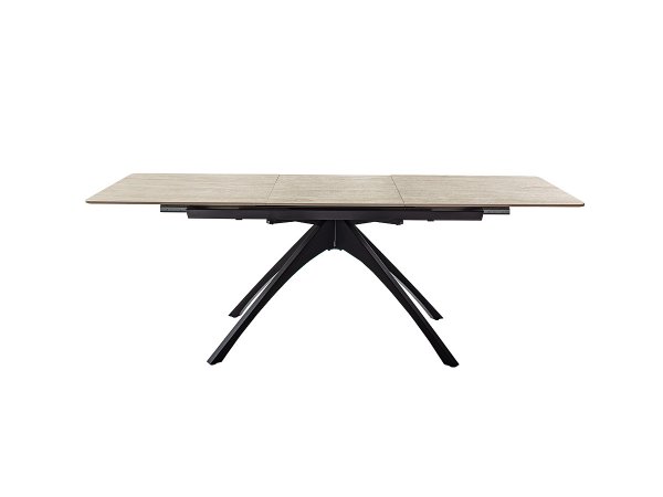 Rozkládací jídelní stůl CERRITO keramika béžový mramor, podnož matná černá 160(220)x76x90