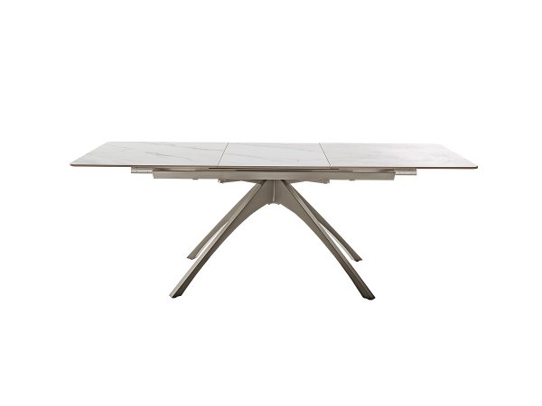 Rozkládací jídelní stůl CERRITO keramika krémový mramor, podnož taupe matný lak 160(220)x76x90