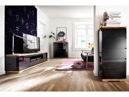 Nábytek do obývacího pokoje CHIARO vysoký černý lesk/dub