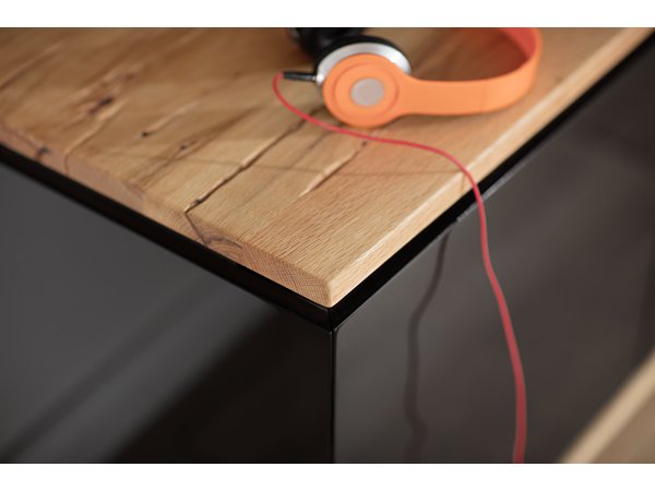 Komoda CHIARO, 4-dvéřová, 2 zásuvky, vysoký lesk černá/dub