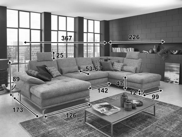 Rohová sedací souprava do tvaru U COSTELLO 3