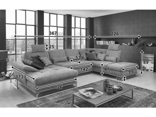 Rohová sedací souprava do tvaru U COSTELLO