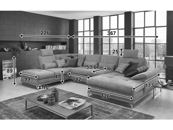 Rohová sedací souprava do tvaru U COSTELLO