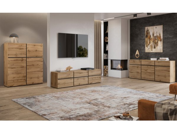 Nábytek do obývacího pokoje CROSS dub Wotan/černá