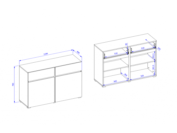 Komoda CROSS (typ 45) dub Wotan/bílá