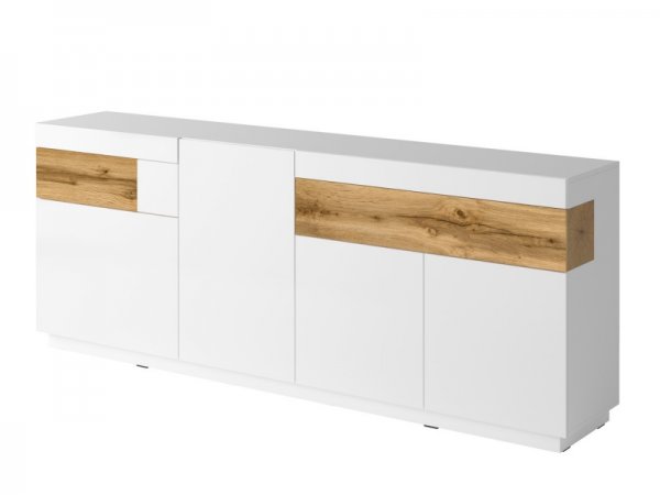 Nábytek do obývacího pokoje SILKE II bílá/bílý lesk - dub wotan