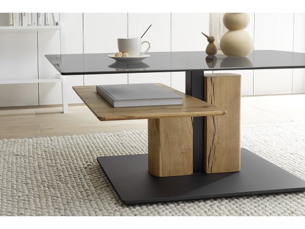 Konferenční stolek DELMAS 2 šedé sklo/ dub masiv olejovaný