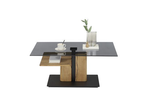 Konferenční stolek DELMAS 2 šedé sklo/ dub masiv olejovaný