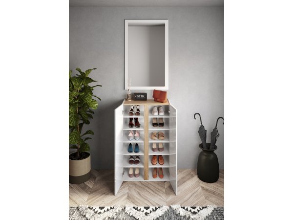 Botník do předsíně FRAME (typ 409089-42K) bílý lesk/dub Cadiz