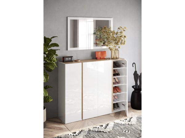 Nábytek do předsíně FRAME bílý lesk/dub Cadiz