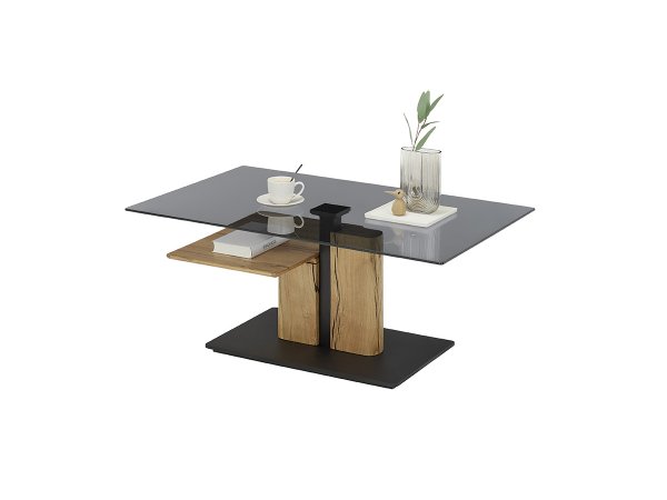 Konferenční stolek DELMAS 2 šedé sklo/ dub masiv olejovaný