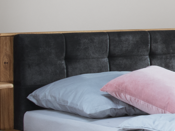 Dubová postel DENVER dub přírodní, látka Kingstone 99 tmavá