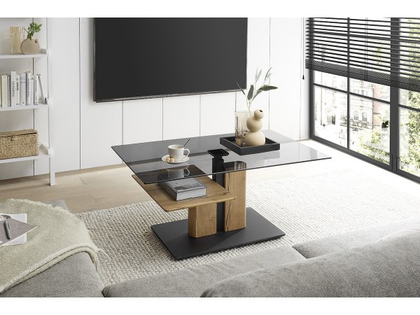 Konferenční stolek DELMAS 2 šedé sklo/ dub masiv olejovaný