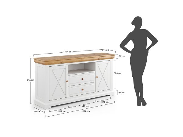 Komoda do obývacího pokoje (typ 06) RONE borovice masiv bílá/tabák