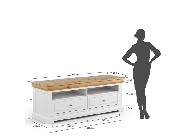 Televizní komoda (typ 09) RONE borovice masiv bílá/tabák