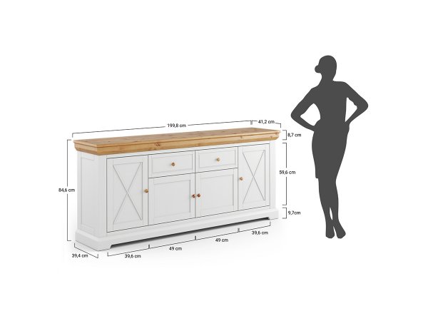 Komoda do obývacího pokoje (typ 05) RONE bílá/borovice