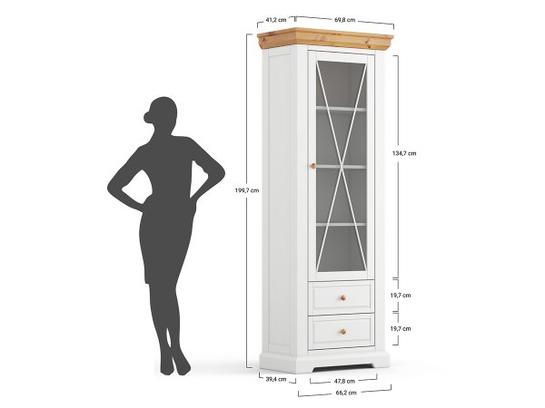 Vitrína do obývacího pokoje (typ 01) RONE borovice masiv bílá/tabák